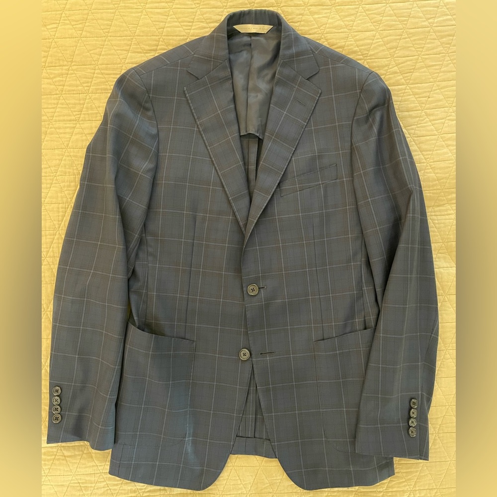 SAMUELSOHN‎ COLLECTION Check Wool Deconstructed Suit Jacket in Blues Size 38